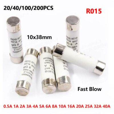 R015 Ceramic Fast Blow Fuse 10x38mm RT18 0.5A 1A 2A 3A 5A 6A 8A 10A 32A 40A 500V