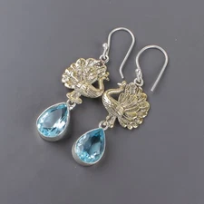 SKY BLUE TOPAZ 925 Silver Wedding Anniversary Drop Channel Set Sister Earrings