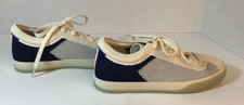 Rothy's Classic Lace Up Sneakers size 8 Cream/Navy Blue Knit Fabric New