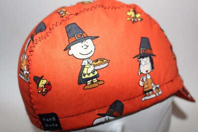 Cycling cap THANKSGIVING THE PEANUTS handmade in USA  ONE SIZE OR ANY SIZE 