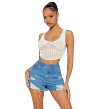 Just A Thought Denim Shorts Medium Wash Blue Ripped High Rise Women's Size 11