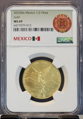 2022 MEXICO 1/2 ONZA GOLD LIBERTAD NGC MS 69 SCARCE BEAUTIFUL GEM COIN