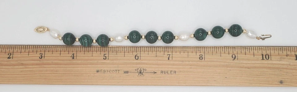 Nuevo Brazalete 7 1/4" Original Malaquita Natural y FWP Cuentas 14KYG y Cierre de Filigrana Foto 4 de 4