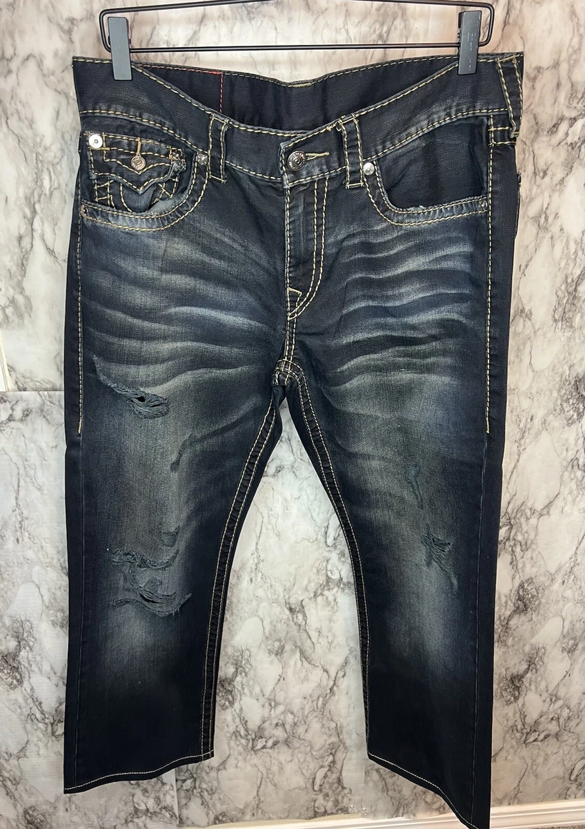True Religion Ricky Black Distressed Jeans Men s Pants 34x28