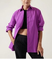Athleta Performance Oversized Poplin Top in Jazzy Purple Button-Up Shirt M NWT