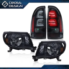 Smoke Headlights & 3D LED Tube Bar Tail Lights Lamp Fit For 05-11 Toyota Tacoma