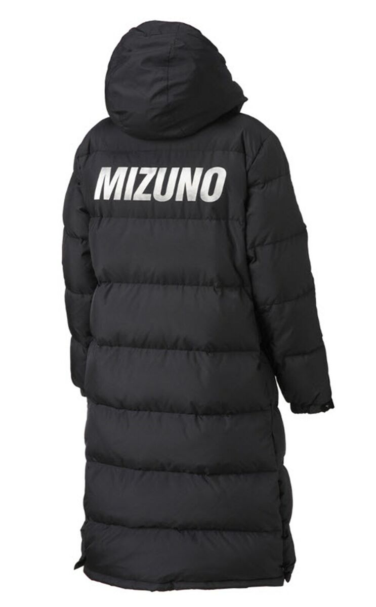 Mizuno Bench Long Coat Padded Jacket Black Winter Hood Duck Mizuno Bench Long Coat Padded Jacket Black Winter Hood Duck