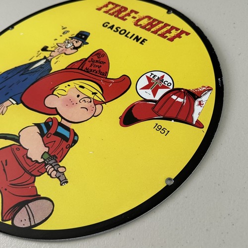 VINTAGE TEXACO PORCELAIN GAS STATION OIL FIRE CHIEF PETROLEUM SERVICE PUMP SIGN - Picture 8 of 12