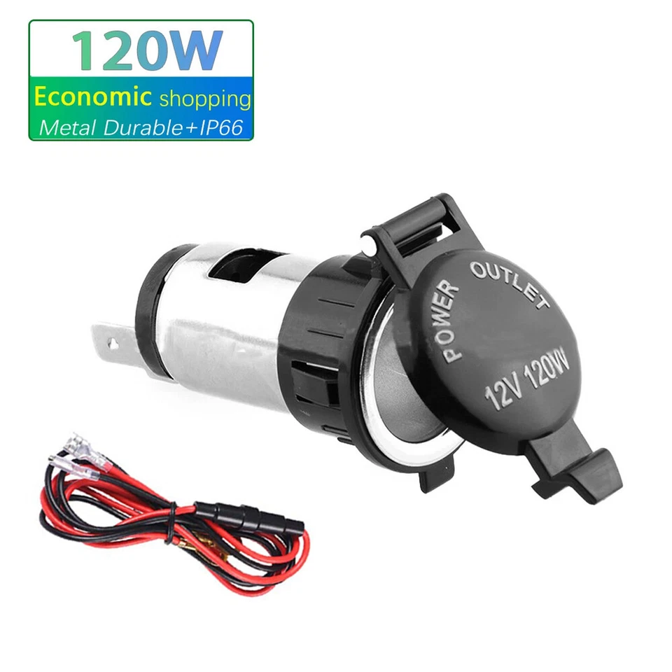 120W 12V-24V Waterproof Car Boats Motorcycle Cigarette Lighter Power Plug Socket — 第 3/4 张图片
