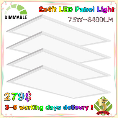 4x 2x4FT LED Flat Panel Troffer Light,Back-Lit Drop Ceiling Light 75W 7800lumen