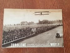 1910 Fresno California Auto vs. Airplane Race Oil Advertising Postcard