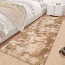 Super Soft Fluffy Living Room Area Rugs 2x6 ft Tie-Dyed Beige Shaggy Furry 