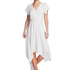 NWT 1State modern rebel cream polka dot asymmetrical flutter sleeve midi dress 2