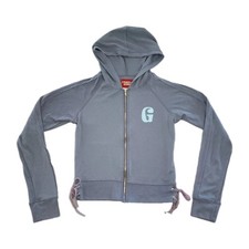 Guess Jeans Women Blueish Gray Long Sleeve Full Zip Hoodie Size M