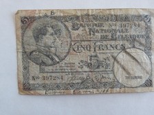 1938 BELGIUM PAPER MONEY - 5 FRANCS BANKNOTE  HG9