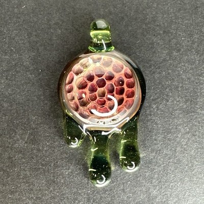 Handmade Art Glass Honeycomb Pendant Translucent Green Borosilicate Heady Pendy