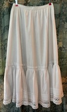 Vintage Early 1900's White Cotton Petticoat/Crocheted Trim VG XS