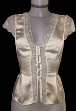 Y2k 90s Womens Victorian Champagne Satin Lace...