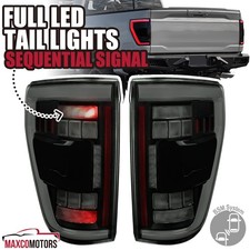 Black Smoke Tail Lights Fits 2021-2023 Ford F150 Full Led Lamps Wblind Spot