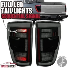 [W/Blind Spot] Black Smoke Tail Lights Fits 2021-2023 Ford F150 Full LED Lamps