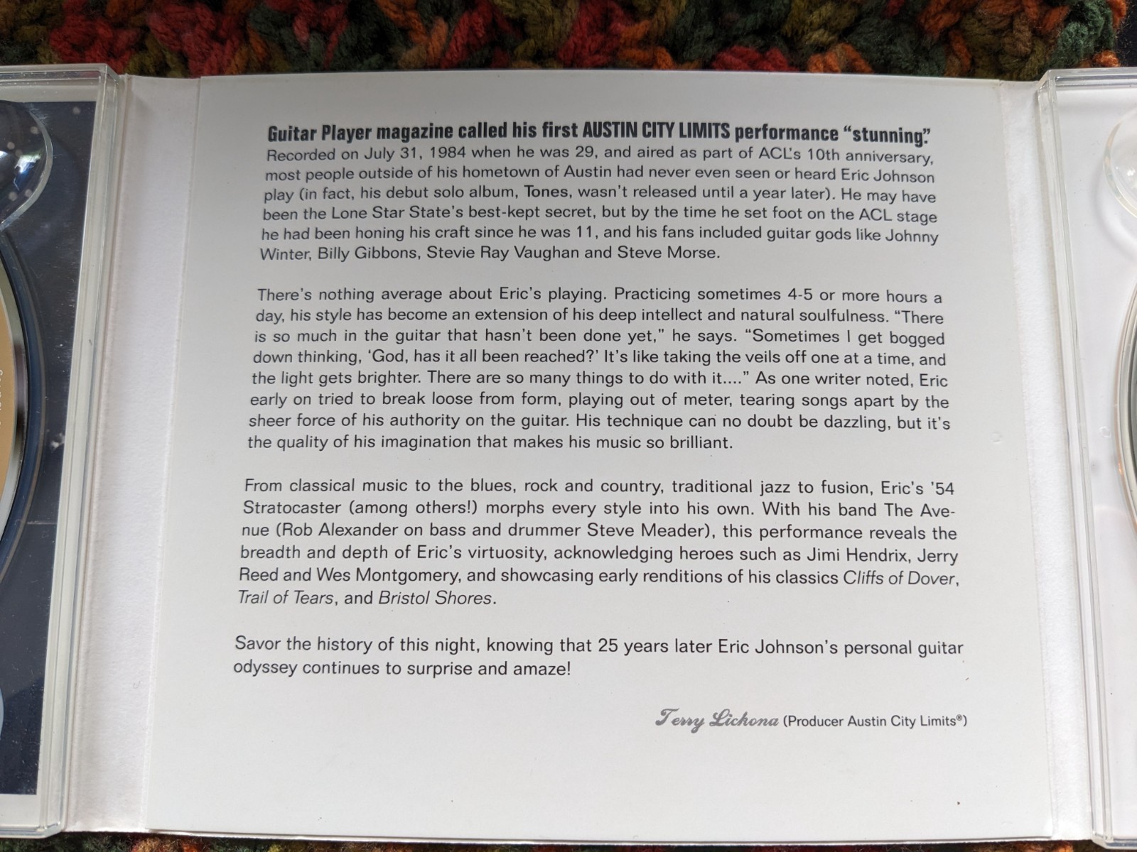 Eric Johnson Live from Austin TX '84 CD DVD set Austin City Limits (Signed)