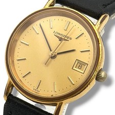 Longines L4.136.2 Round Quartz Gold Dial Ladies Date Running
