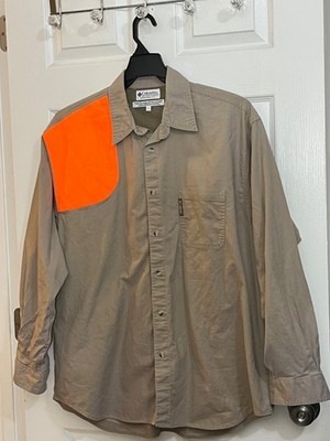 Columbia Men s Hunting Shooting Shirt Tan Blaze Orange Long Sleeve Size Large