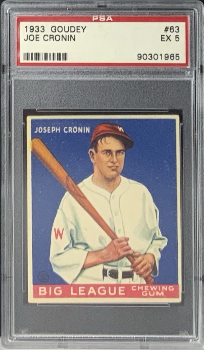 Joe Cronin HOF, Rookie Card, 1933 Goudey #63, PSA 5 EX / *Eye Appeal*