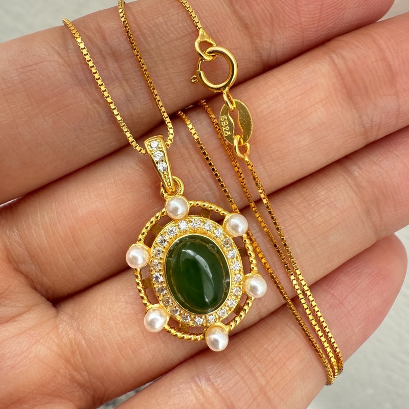 925 Sterling Silver Necklace 9x7mm Natural Emerald Gemstone Zircon Green Gift