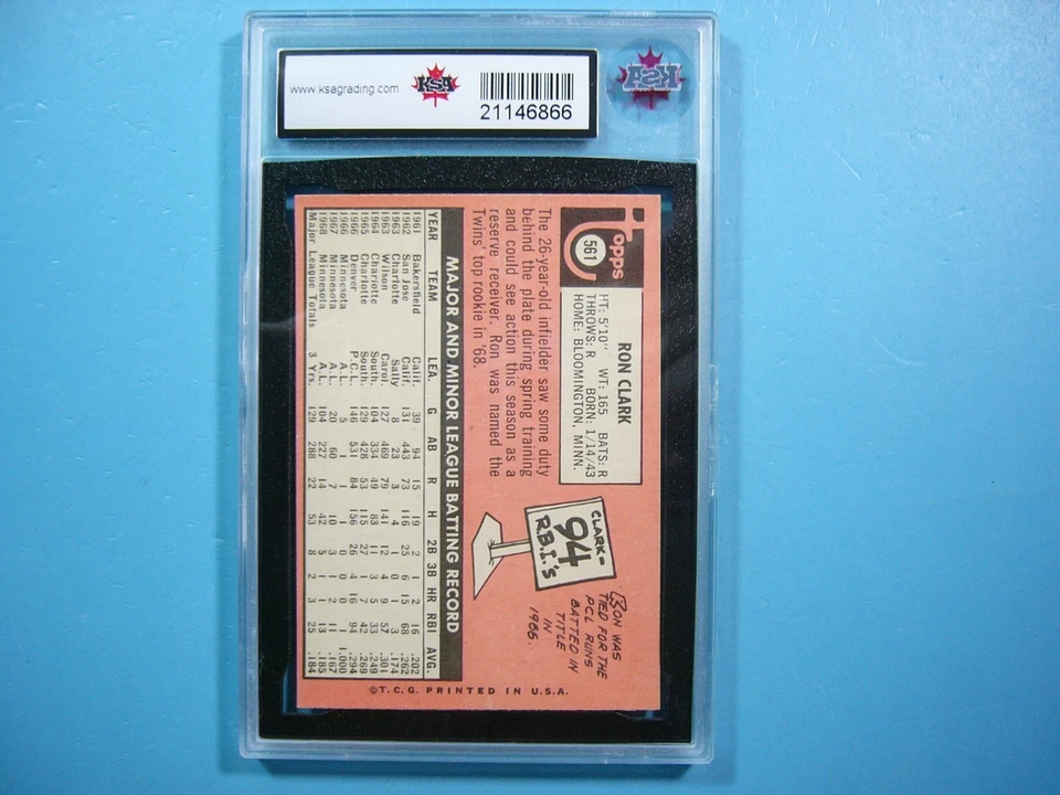 1969 TOPPS MLB BASEBALL CARD #561 RON CLARK KSA 9 MINT SHARP!! '69 TOPPS GL - Image 2 of 2
