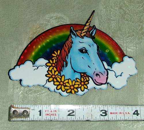 Vintage 80er Verkaufsautomat Prisma holografisch Einhorn Regenbogen Blumen Aufkleber