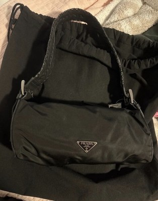 PRADA semitracolla Black Shoulder Bag Zip Closure Logo Silver Hardware 