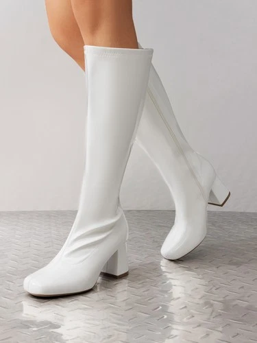 Gogo Damenstiefel eckige Zehenpartie klobiger Blockabsatz weite Wade kniehohe Stiefel - Bild 22 von 23