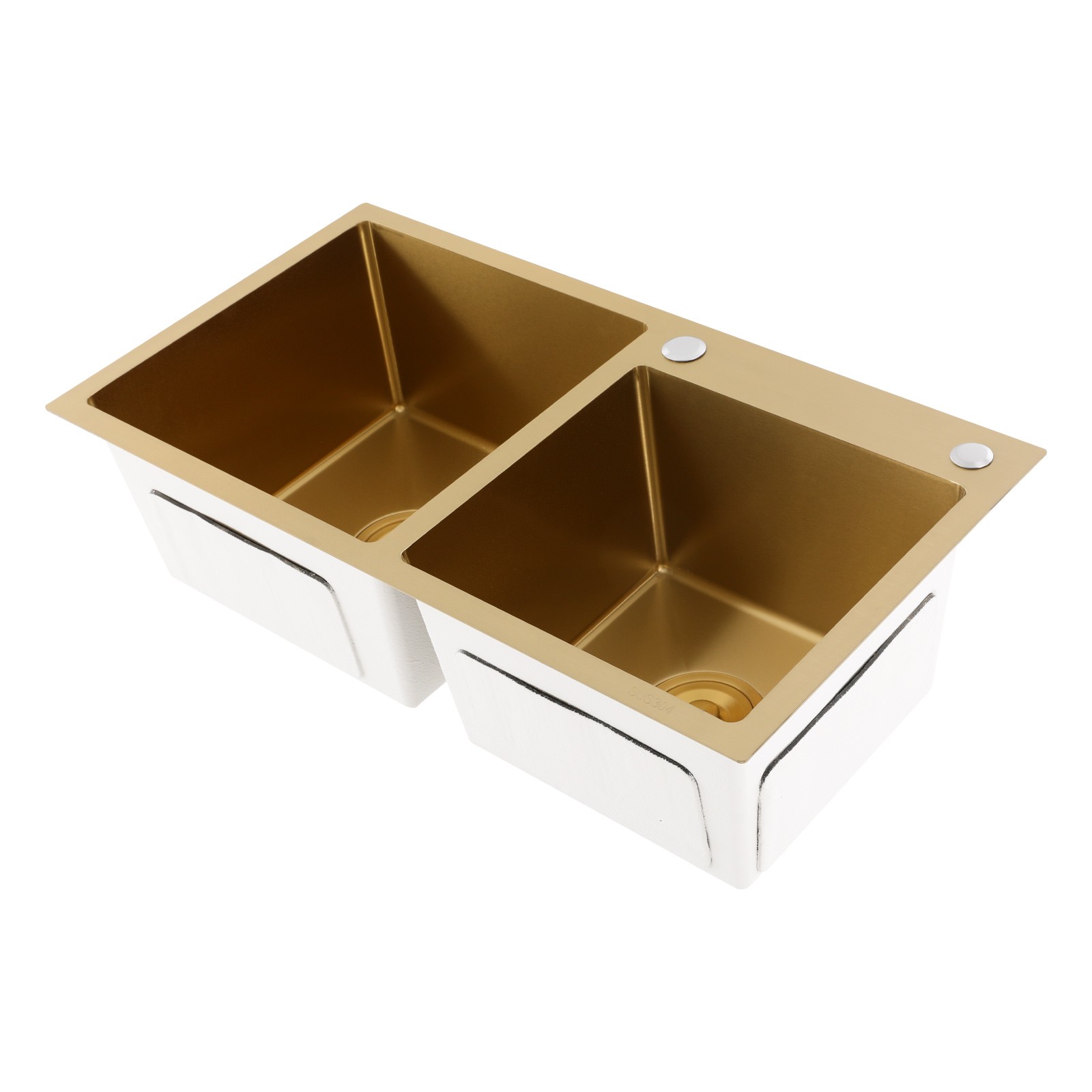 Undermount Double-Bowl Kitchen Sink, Multifunctional Stainless Steel Sink, Gold