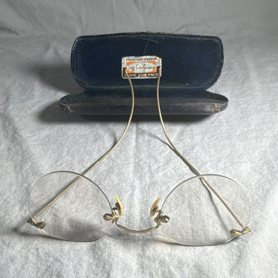 Vintage Bausch & Lomb 12K Gold Filled Rimless Glasses Soft-Lite Lenses 1930s
