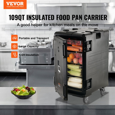 Insulated Food Pan Carrier, 109 Qt Hot Box for Catering, etc. Black