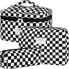 Quilted Makeup Bag Set 3 PCS Cute Floral Cotton Makeup Bag Large Coquette