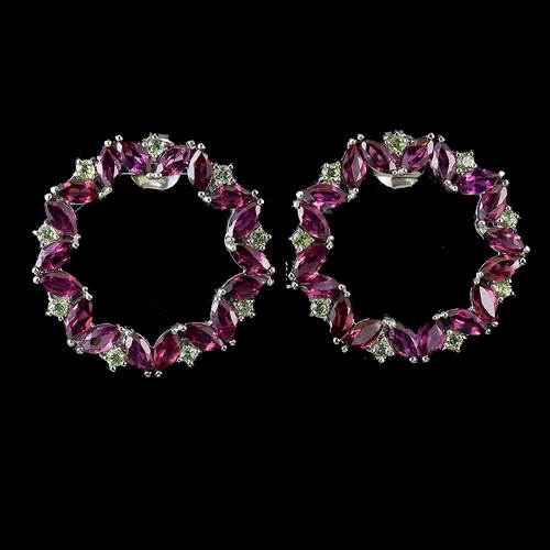 925 Sterling Silver Earrings Rhodolite Garnet Peridot Natural Gemstone Jewelry