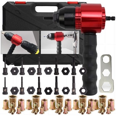 Pneumatic Drill Rivet Nut Gun Adapter Riveter Rivnut 1/4'' Capacity 10 Mandrels