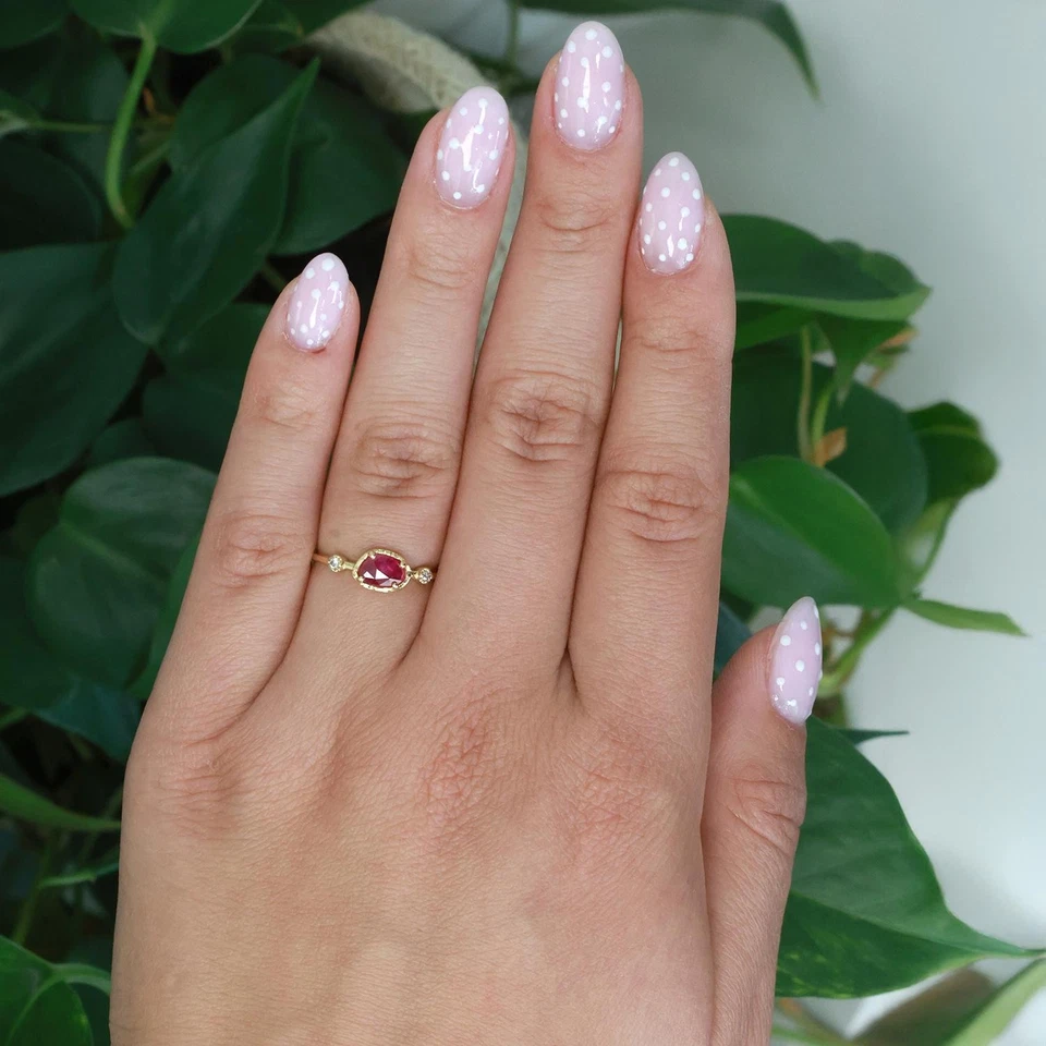 Ruby Solitaire Diamond Accent Ring 18K Yellow Gold 0.63 CTW Size 5.75 Estate - Image 2 of 4