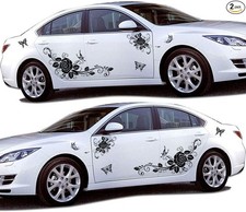 1 Set Car Auto Body Sticker Butterfly Flower Vine Pattern Self-Adhesive Black