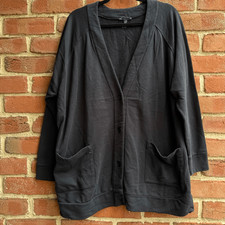 Eileen Fisher 188 Organic Cotton Terry Long Cardigan washed black 1X NEW
