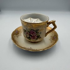 Royal Crown Hand Painted Vintage Gilded Mustache Guard Cup & Saucer 33/357
