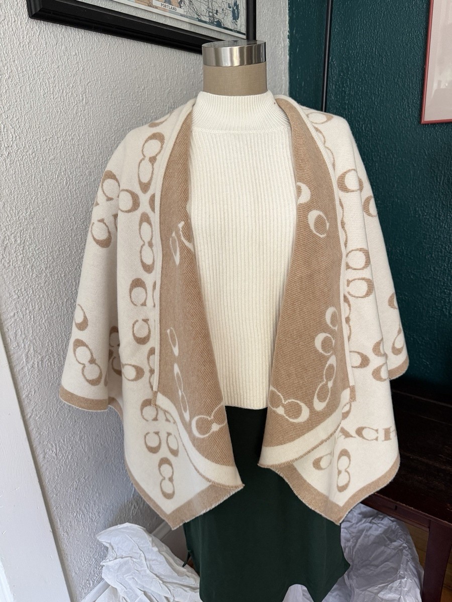 COACH ポンチョ C5104 ウール ナイロン ベージュ イタリア製 NWT - COACH Signature Poncho Coat - C5104 Chalk Taupe $298 Classy