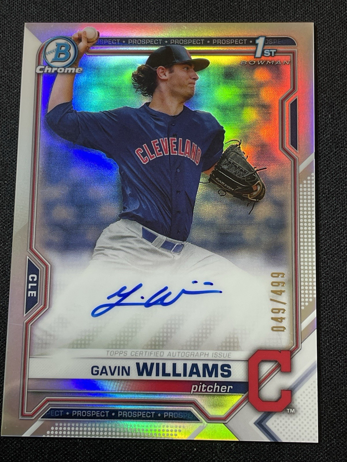 2021 Bowman Draft Chrome 1st Gavin Williams Refractor Auto /499 Card CDA-GW