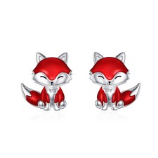 Fox Earrings 925 Sterling Silver Fox Stud Earrings Cute Animals Stud Earrings...