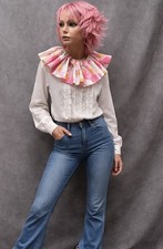 Vtg clown ruff ruffle costume Collar Pink Floral Flower Power