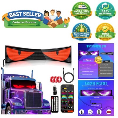Customizable 52.36''x7.56'' Animated LED Eyes for All-Weather Vehicle Display