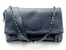 NEUF SAC A MAIN ZADIG & VOLTAIRE ROCKY II CUIR GRAINE BLEU BANDOULIERE BAG 445€
