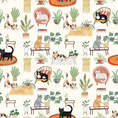 HOMEBODIES CAT and Plant fabric Clothworks House DOGS Mary Urban Y4665-2 BTHY